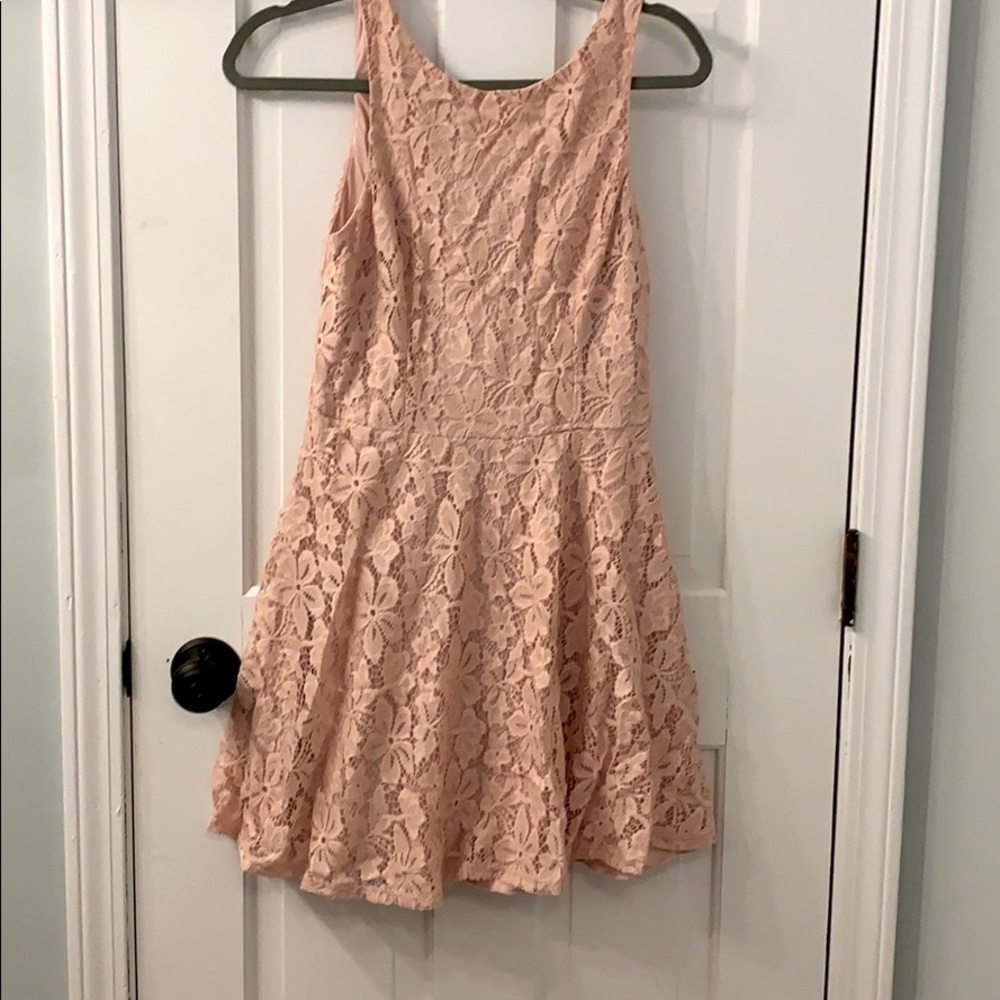 Junior girls light pink zip floral lace dress